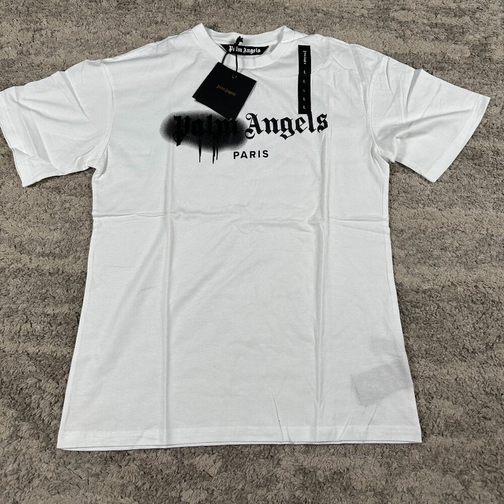 Palm Angels Pink Graffiti Paris White T-Shirt Size Large